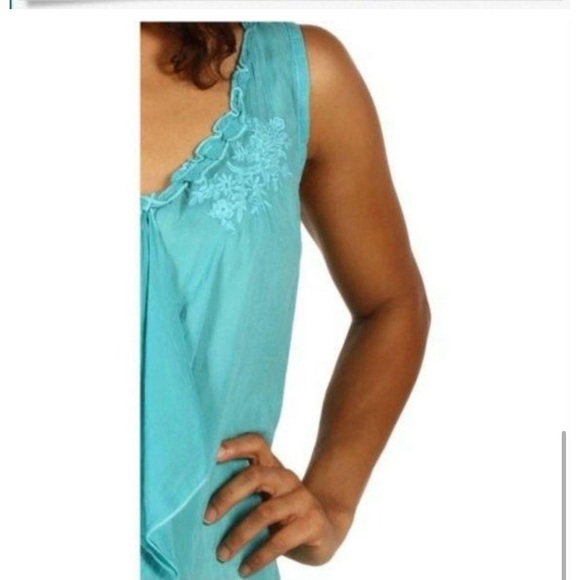JOHNNY WAS Ruffle Embroidered Tank Top - Size XS in Beautiful Shade of Turquoise - Picture 5 of 14